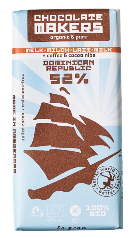 Chocolatemakers Reep Tres Hombres 52% Melk Cacaonibs & Koffie Bio