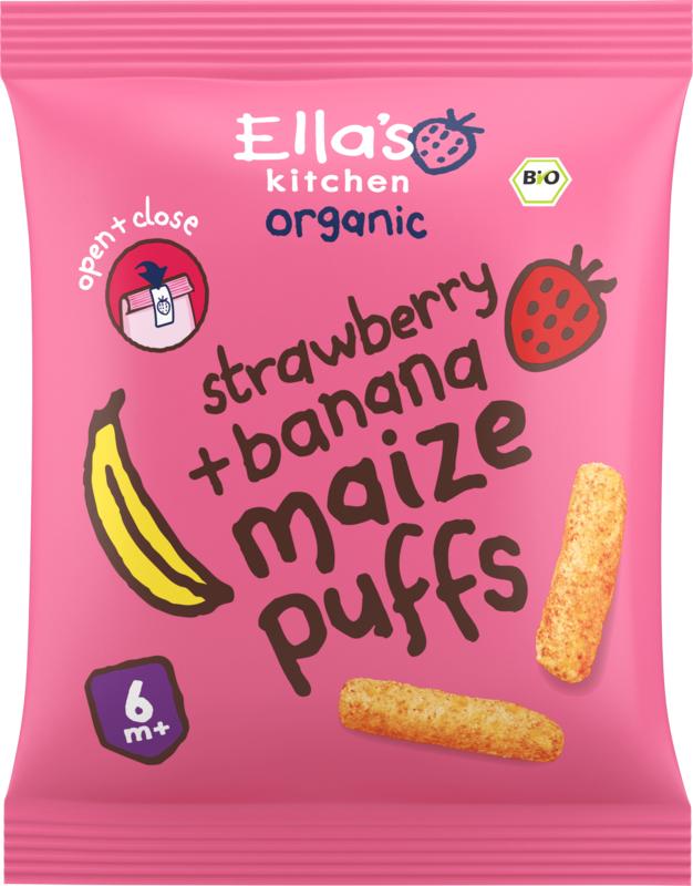 Ella's Kitchen Maize Puffs Aardbeibanaan 6+ Maanden Bio