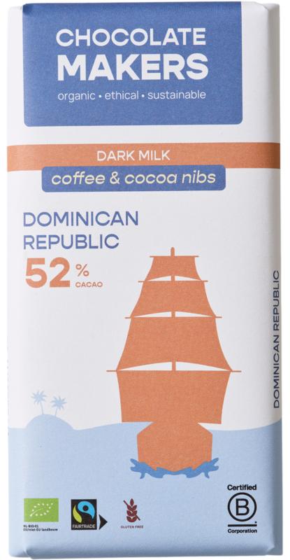 Chocolatemakers Reep Tres Hombres 52% Melk Cacaonibs & Koffie Bio
