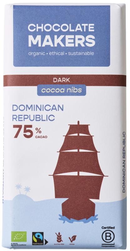 Chocolatemakers Reep Tres Hombres 75% Puur Met Cacaonibs Bio