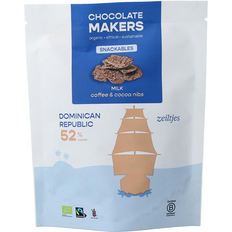 Chocolatemakers Zeiltjes Melk 52% Met Cacaonibs & Koffie Bio
