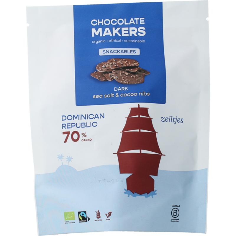 Chocolatemakers Zeiltjes Puur 70% Met Cacaonibs & Zeezout Bio