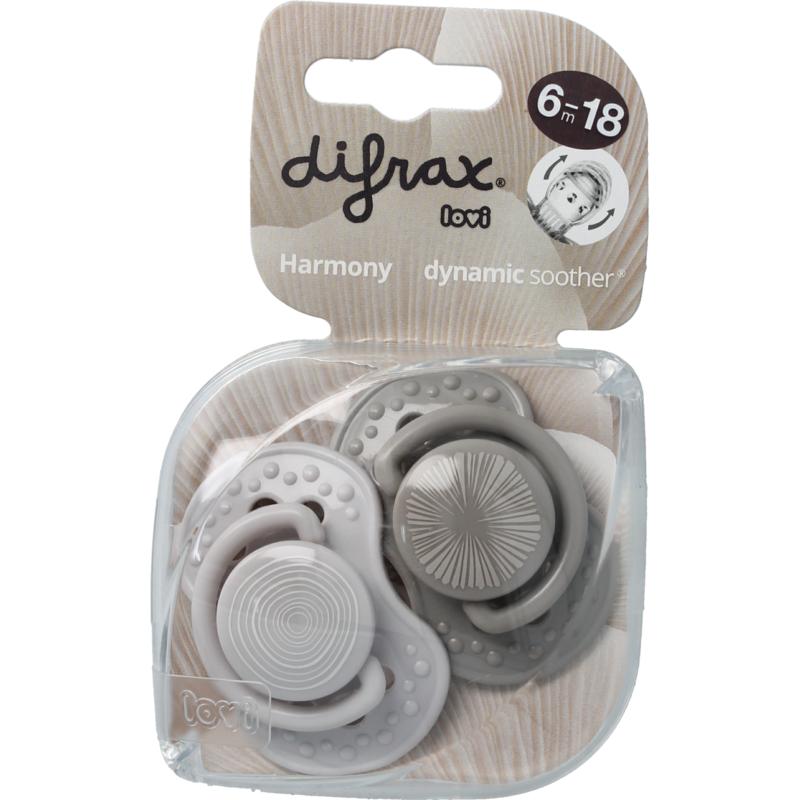 Difrax Fopspeen 6-18 Maanden Harmony Light Greydark Grey