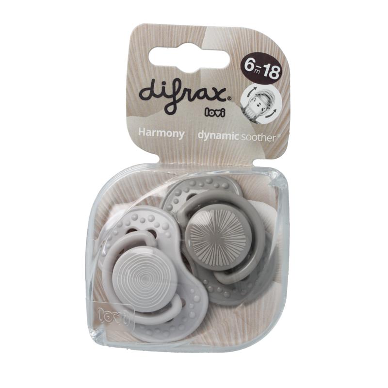 Difrax Fopspeen 6-18 Maanden Harmony Light Greydark Grey