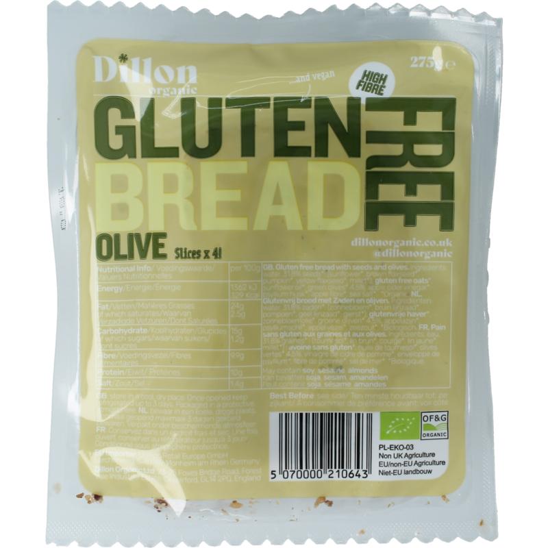 Dillon Organic Sliced Bread Olive Glutenvrij Bio Demeter
