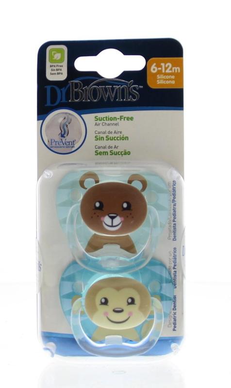 Dr Brown's Fopspeen Prevent Animal Faces F2 Blauw