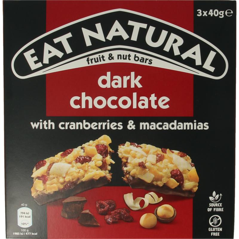 Eat Natural Pure Chocolate Cranberry Macadamia 3 X 40 Gram