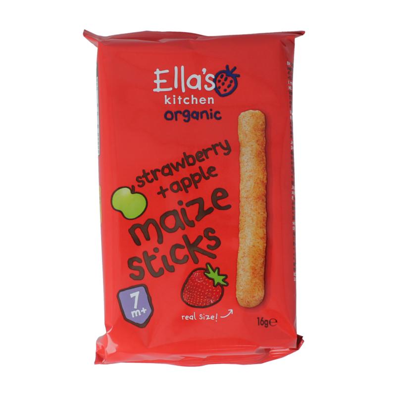 Ella's Kitchen Maize Sticks Aardbeiappel 7+ Maanden Bio