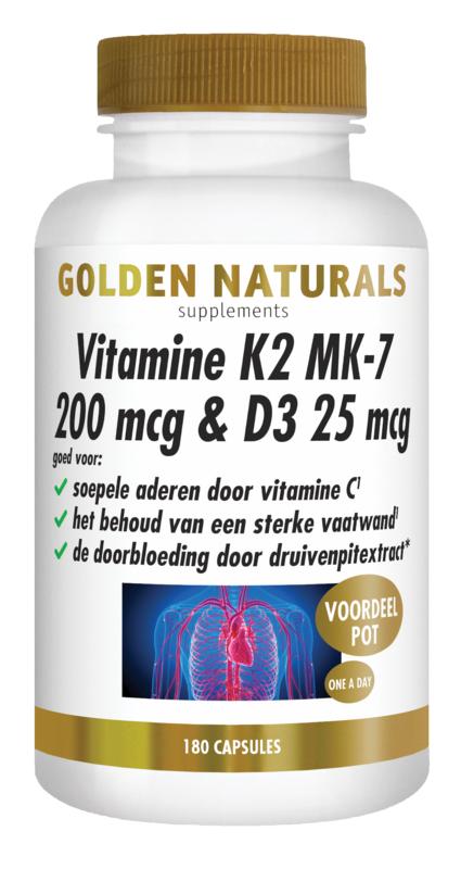 Golden Naturals Vitamine K2 Mk-7 200Mcg & D3 25Mcg