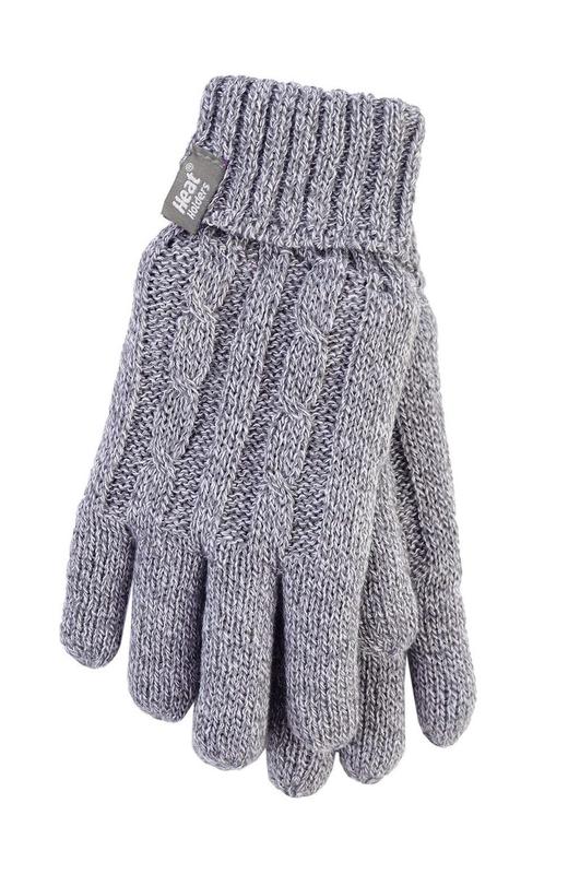 Heat Holders Ladies Cable Gloves Maat Sm Light Grey