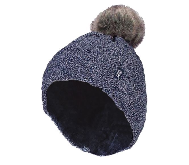 Heat Holders Ladies Turnover Cable Hat With Pom Pom Navy
