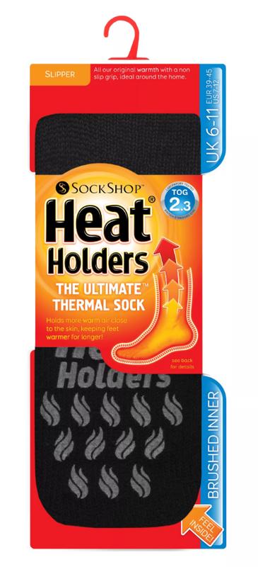 Heat Holders Mens Socks Anti Slip 6-11 Blackgrey