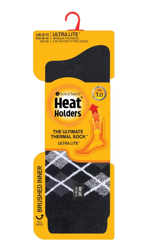 Heat Holders Mens Ultra Lite Socks Argyle Maat 6-11 Black