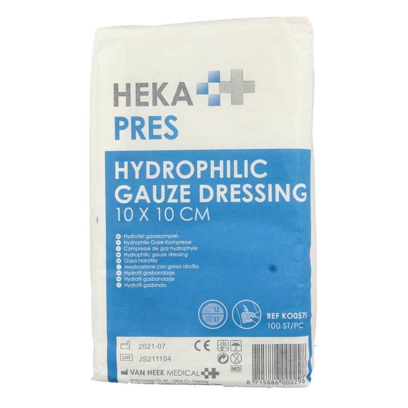 Hekapres Hydrofiele Gaaskompres 10 X 10Cm