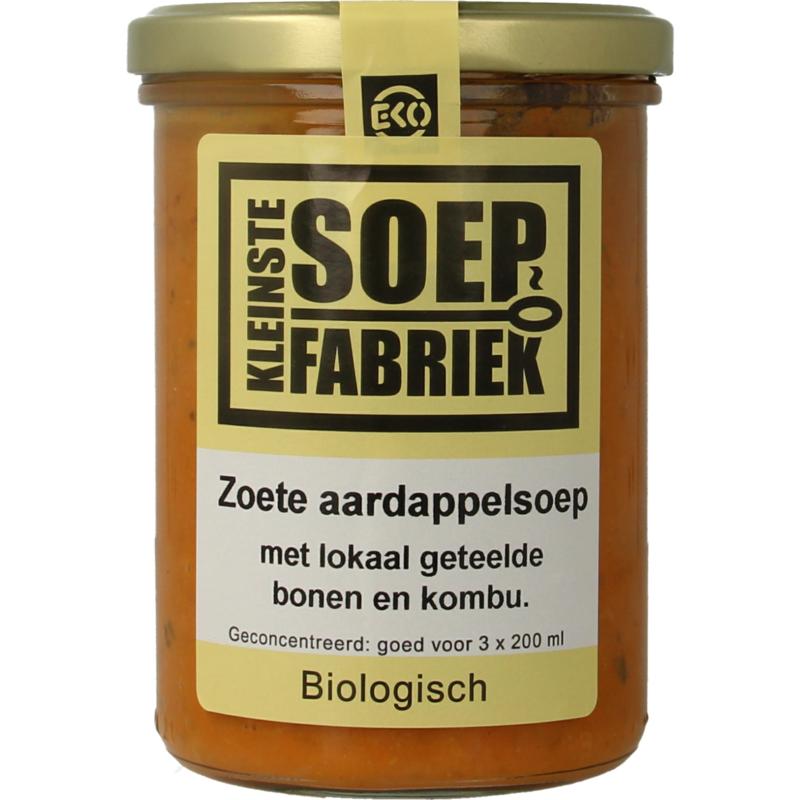Kleinstesoepfabriek Zoete Aardappelsoep Met Lokale Bonen En Kombu Bio