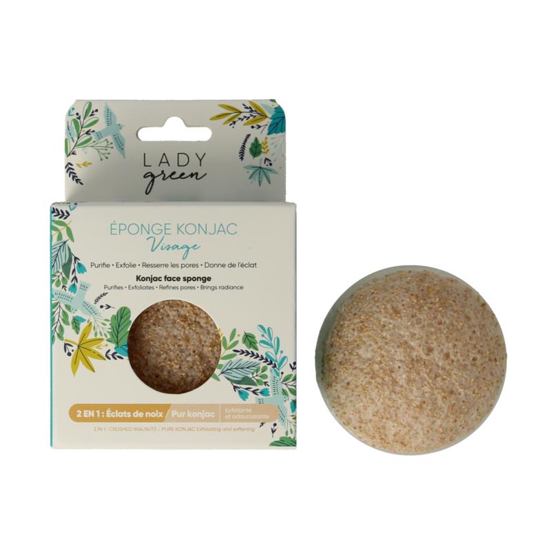 Lady Green Konjac Gezichtsspons Crushed Walnut