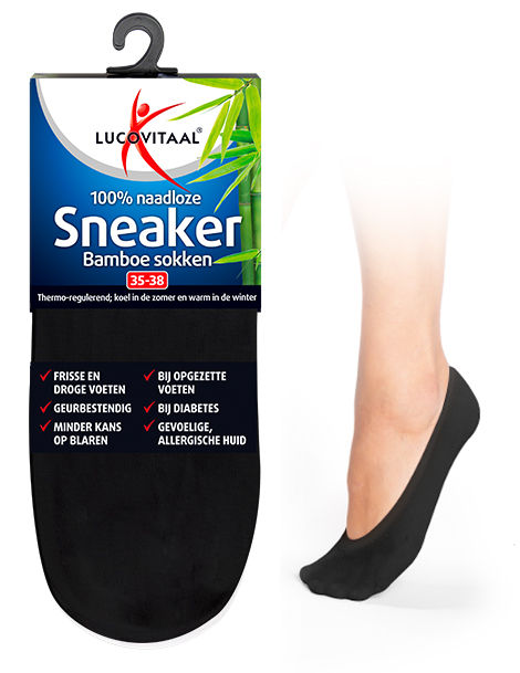 Lucovitaal Bamboe Sneakersok Zwart Maat 39-42
