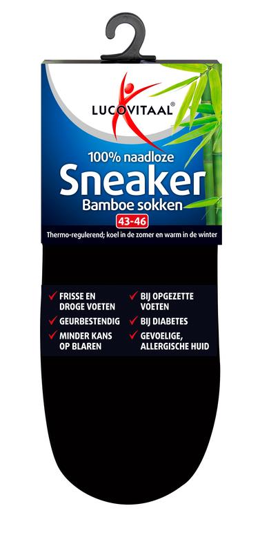 Lucovitaal Bamboe Sneakersok Zwart Maat 43-46