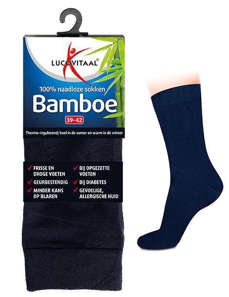 Lucovitaal Bamboe Sok Lang Blauw Maat 43-46