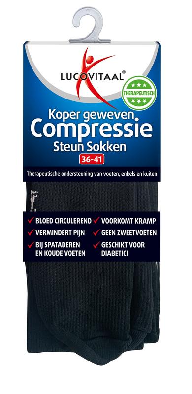 Lucovitaal Koper Geweven Compressie Steun Kousen 36-41 Zwart
