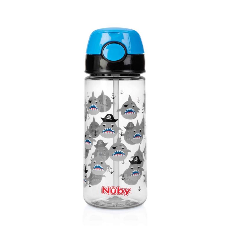 Nuby Beker Zacht Rietje Drukknop Blauw 540Ml 4+ Jaar