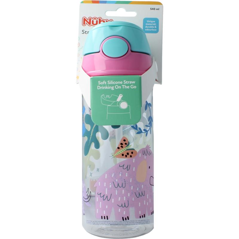 Nuby Beker Zacht Rietje Drukknop Roze 540Ml 4+ Jaar