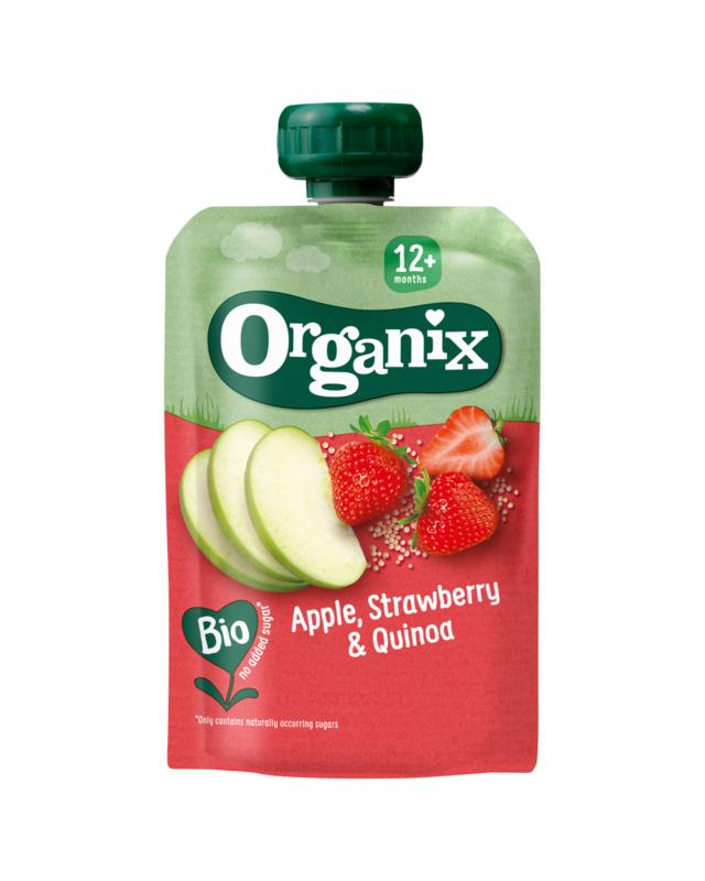Organix Knijpfruit Appel, Aardbei & Quinoa 12 Maanden Bio