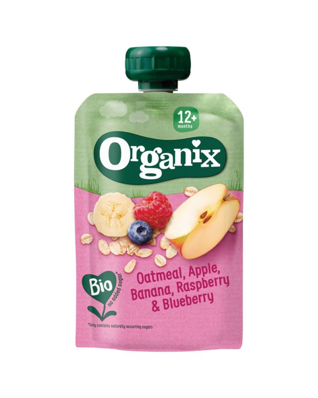 Organix Knijpfruit Havermout Appel Banaan Framb 12+M Bio