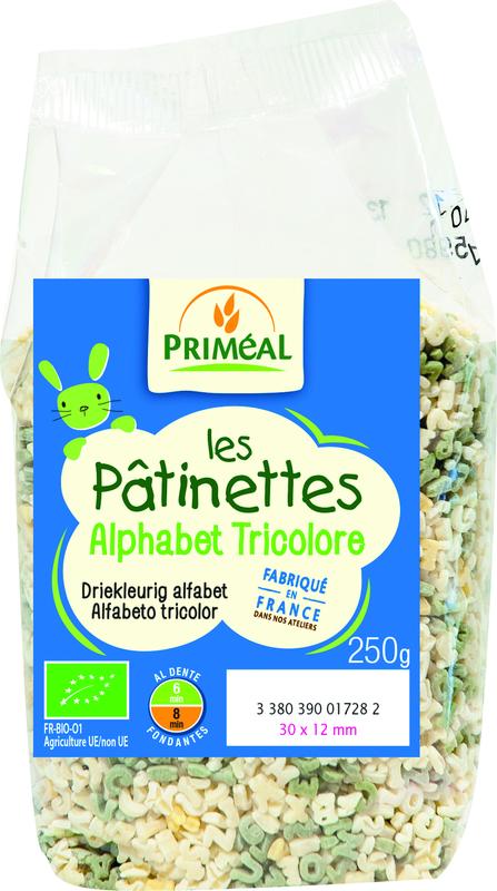 Primeal Pasta Driekleurig Alfabet Bio