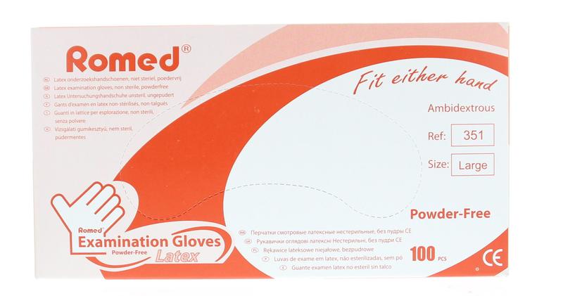 Romed Latex Handschoen Niet Steriel Poedervrij L