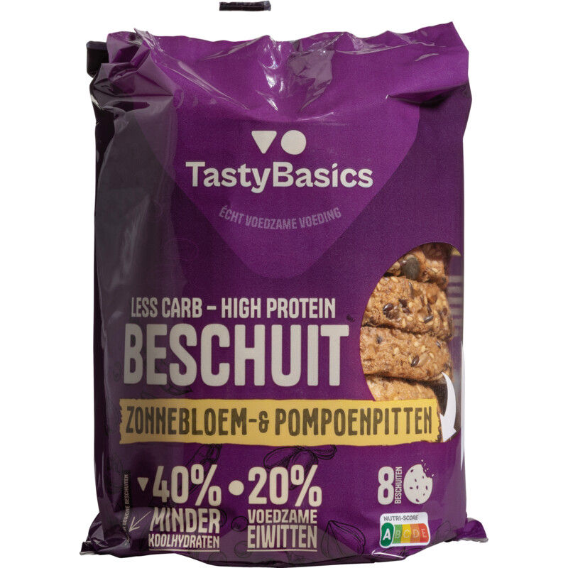 Tastybasics Less Carb-High Protein Beschuit Zonneblpompoenpit