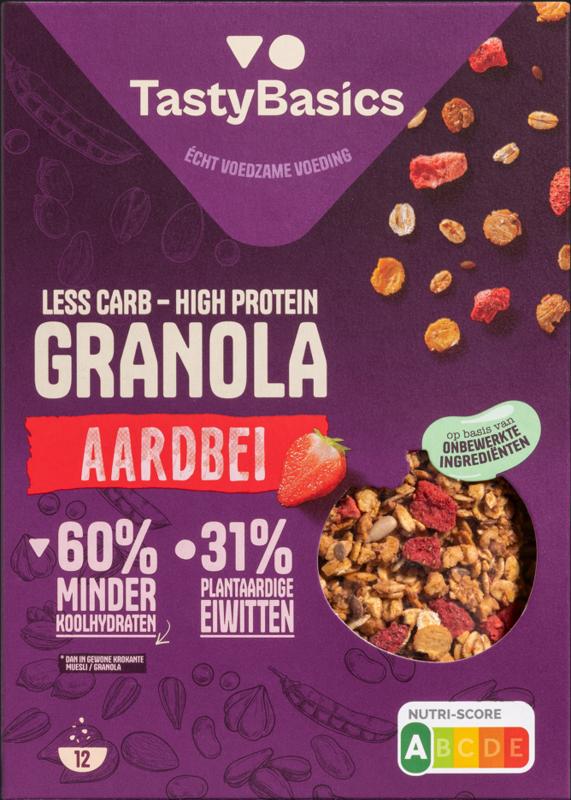 Tastybasics Less Carb-High Protein Granola Aardbei