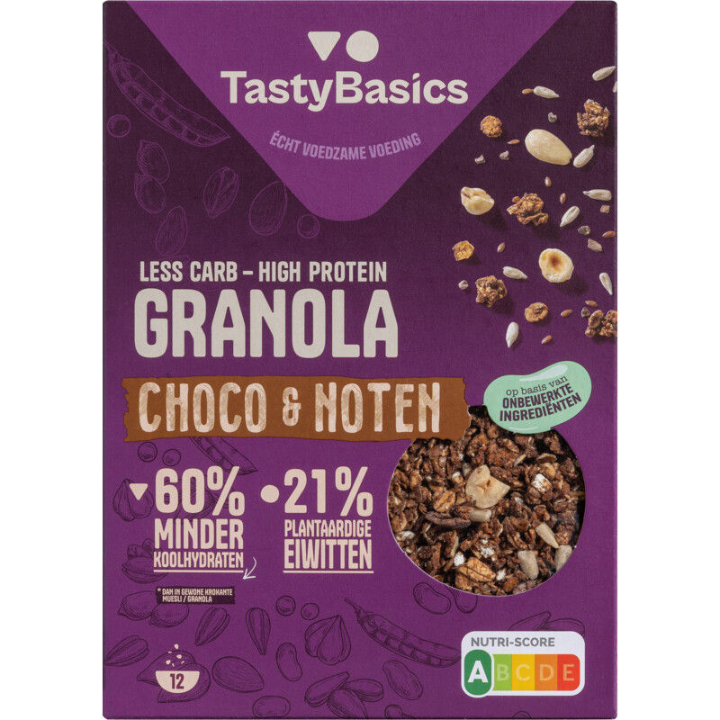 Tastybasics Less Carb-High Protein Granola Choco En Noten