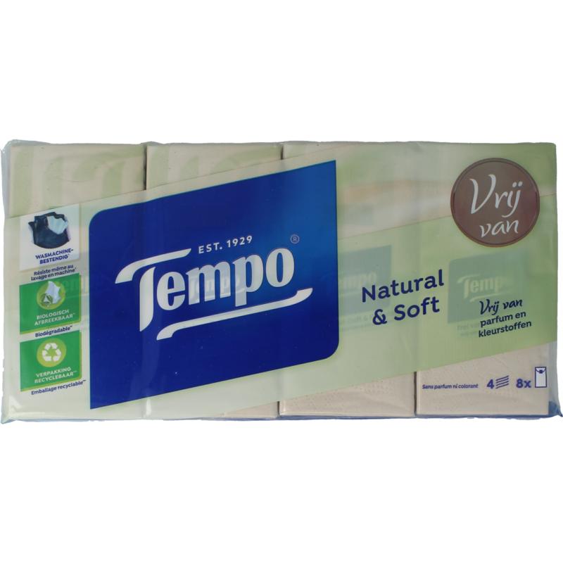 Tempo Natural & Soft Zakdoekjes 8 X 9 Stuks