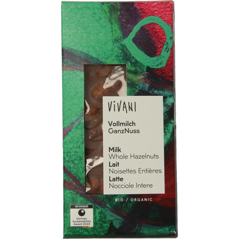 Vivani Chocolade Melk Met Hele Hazelnoten Bio
