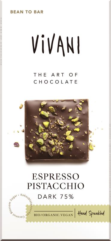 Vivani Chocolade Puur 75% Espresso Pistachio Bio