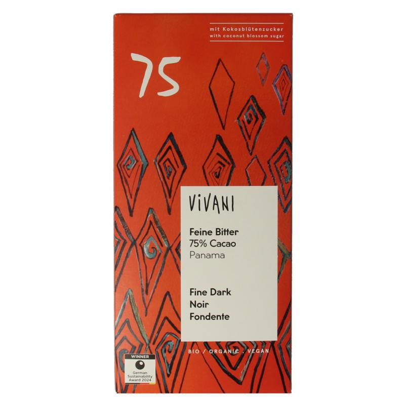 Vivani Chocolade Puur 75% Kokosbloesemsuiker Bio