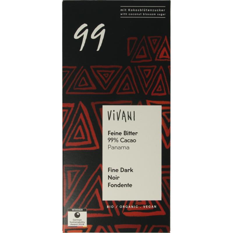 Vivani Chocolade Puur 99% Kokosbloesemsuiker Bio