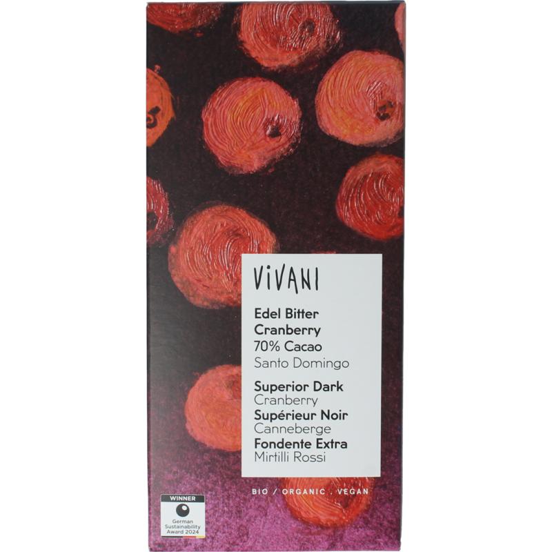 Vivani Chocolade Puur Cranberry 70% Bio
