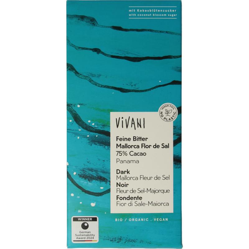 Vivani Chocolade Puur Zeezout 75% Kokosbloesemsuiker Bio