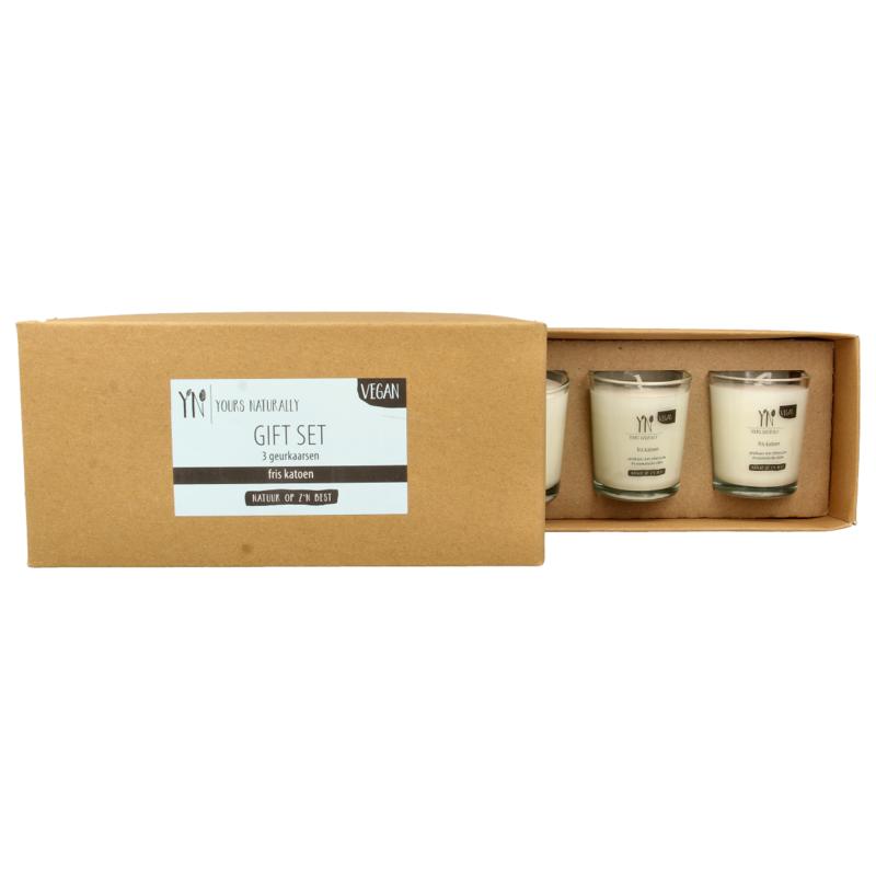 Yours Naturally Giftset 3 Votive Geurkaarsen Fris Katoen