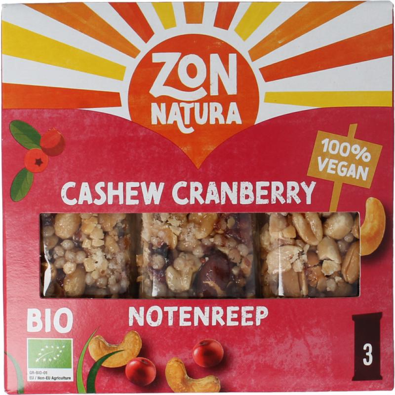 Zonnatura Notenreep Cashew Cranberry 3X25 Gram Bio